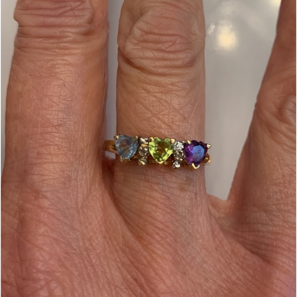 Aquamarine, Peridot, and Amethyst heart ring